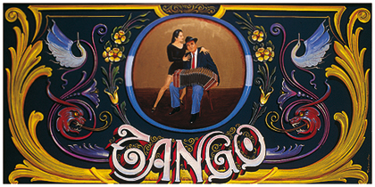 Tango (La Bailarina y el Pintor 2004 Óleo sobre metal 2 x 1 m.